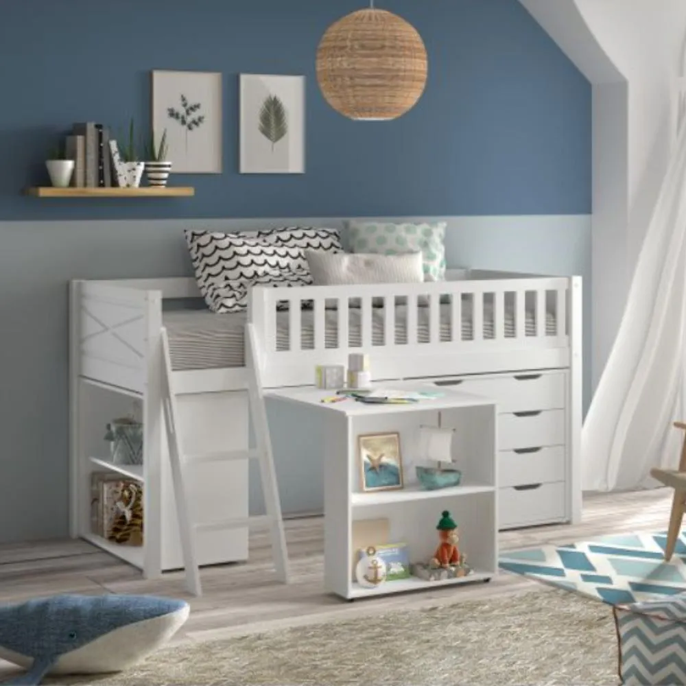 Vipack - Scott Mid Sleeper with Desk, Library and Chest of 4 Drawers