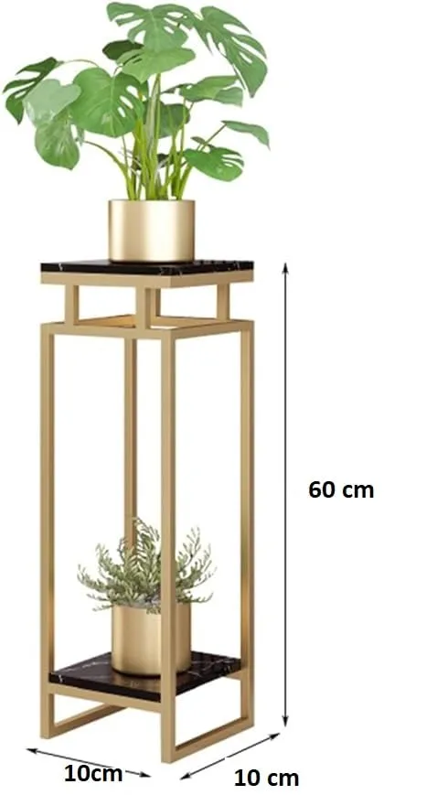 Weston Crafts Side Table Living Room Furniture Plant Pot Holder for Hallway Hotel Decor，Gold Iron Corner Table with 2 MDF Shelves