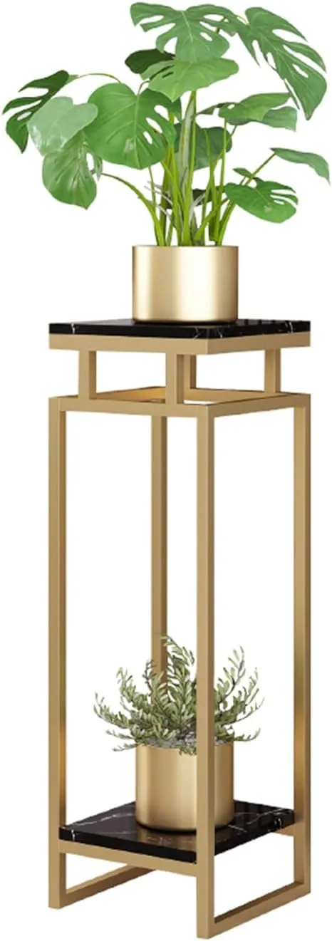 Weston Crafts Side Table Living Room Furniture Plant Pot Holder for Hallway Hotel Decor，Gold Iron Corner Table with 2 MDF Shelves