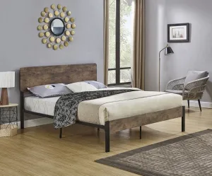 Wood Panel Bed with Black Steel Frame