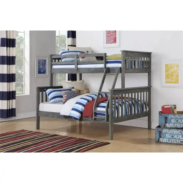 Zoe Twin/Full Gray Bunk Bed with Storage